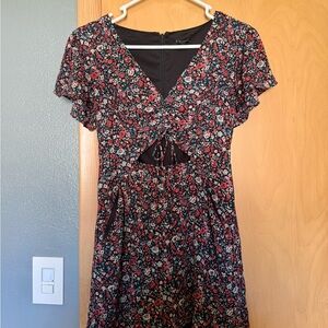 Express Red and Pink Tie Front Midi Dress